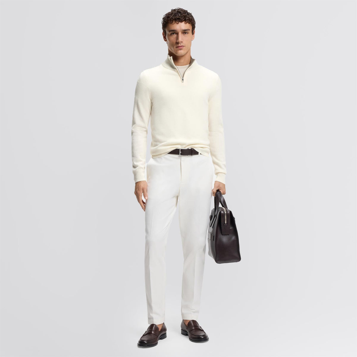 H-Hemarlo Wool Quarter Zip Open White