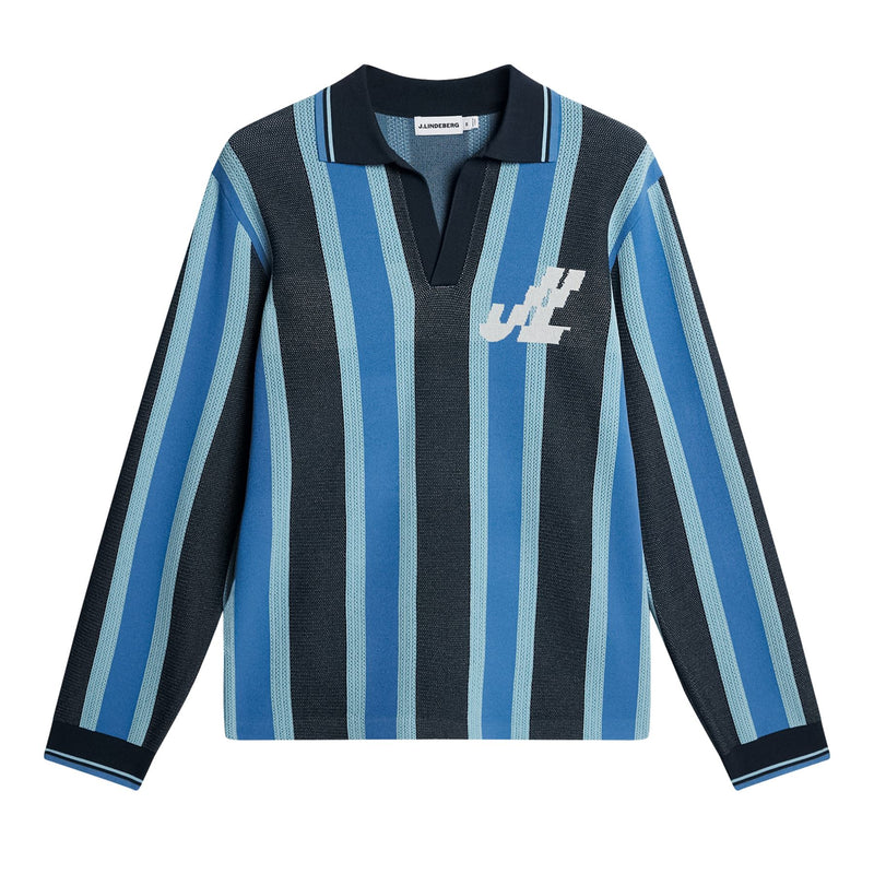 Silas Stripe LS Knit Polo JL Navy