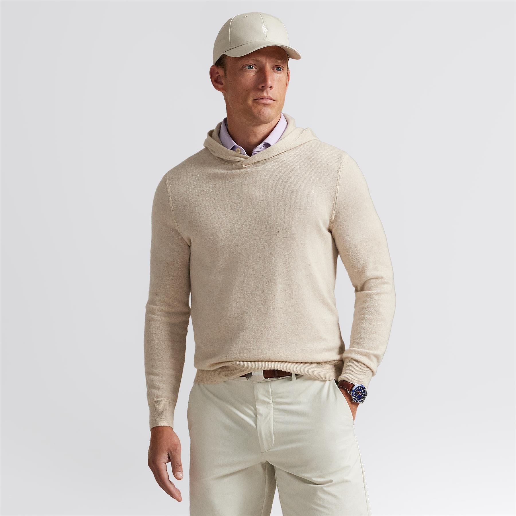 RLX Washable Cashmere Hoodie Ecru Tan Heather