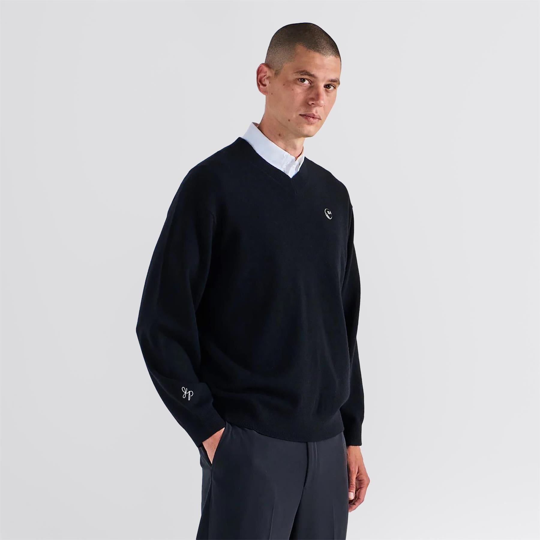 x Jesper Parnevik V-Neck Merino Wool Sweater Black