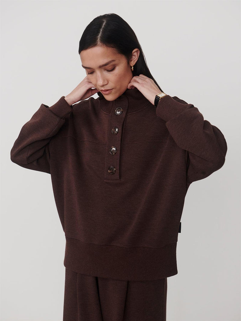 Bronya Button Placket Sweat Coffee Bean Marl