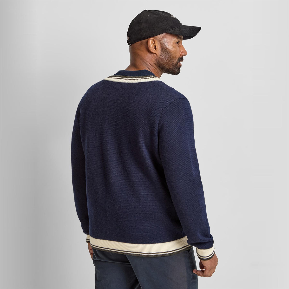 Golf Club Merino Wool Cardigan Navy