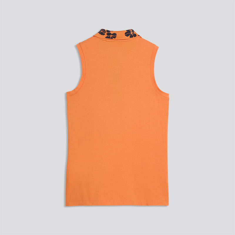 Modalon Floral Rib Sleeveless Polo Shirt Warm Melon Glow/Deep Navy