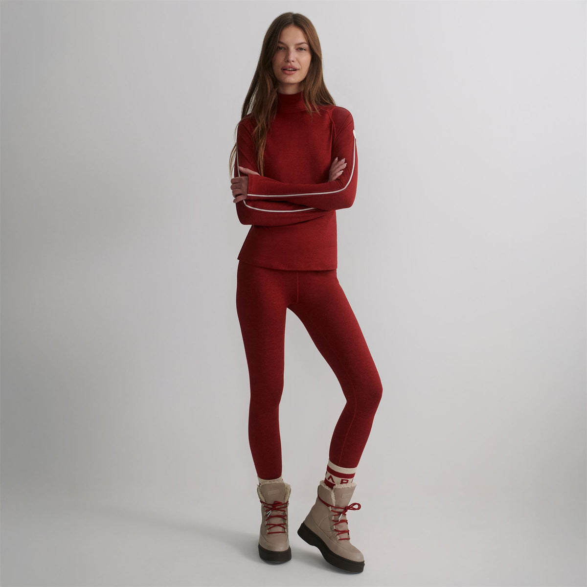 Always Warm Mock Neck Base Layer Red Dahlia Marl