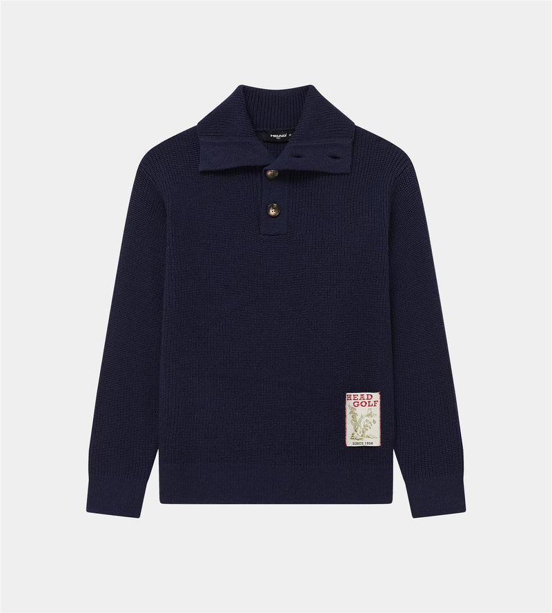 Wool Quarter Button Sweater Deep Navy