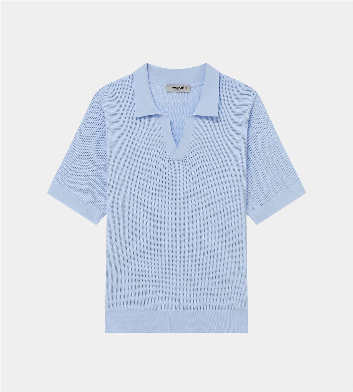 Pointelle Knit V-Neck Polo Dusty Blue