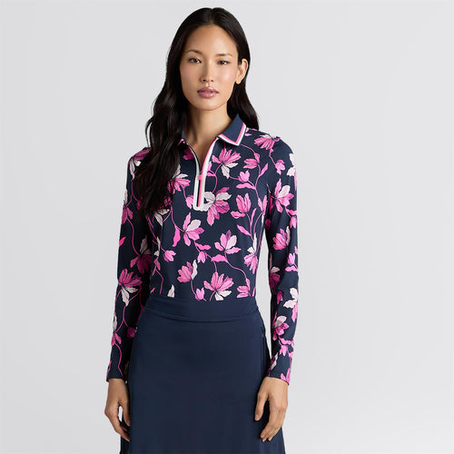 Iris Print Silky Tech Nylon Quarter Zip Twilight