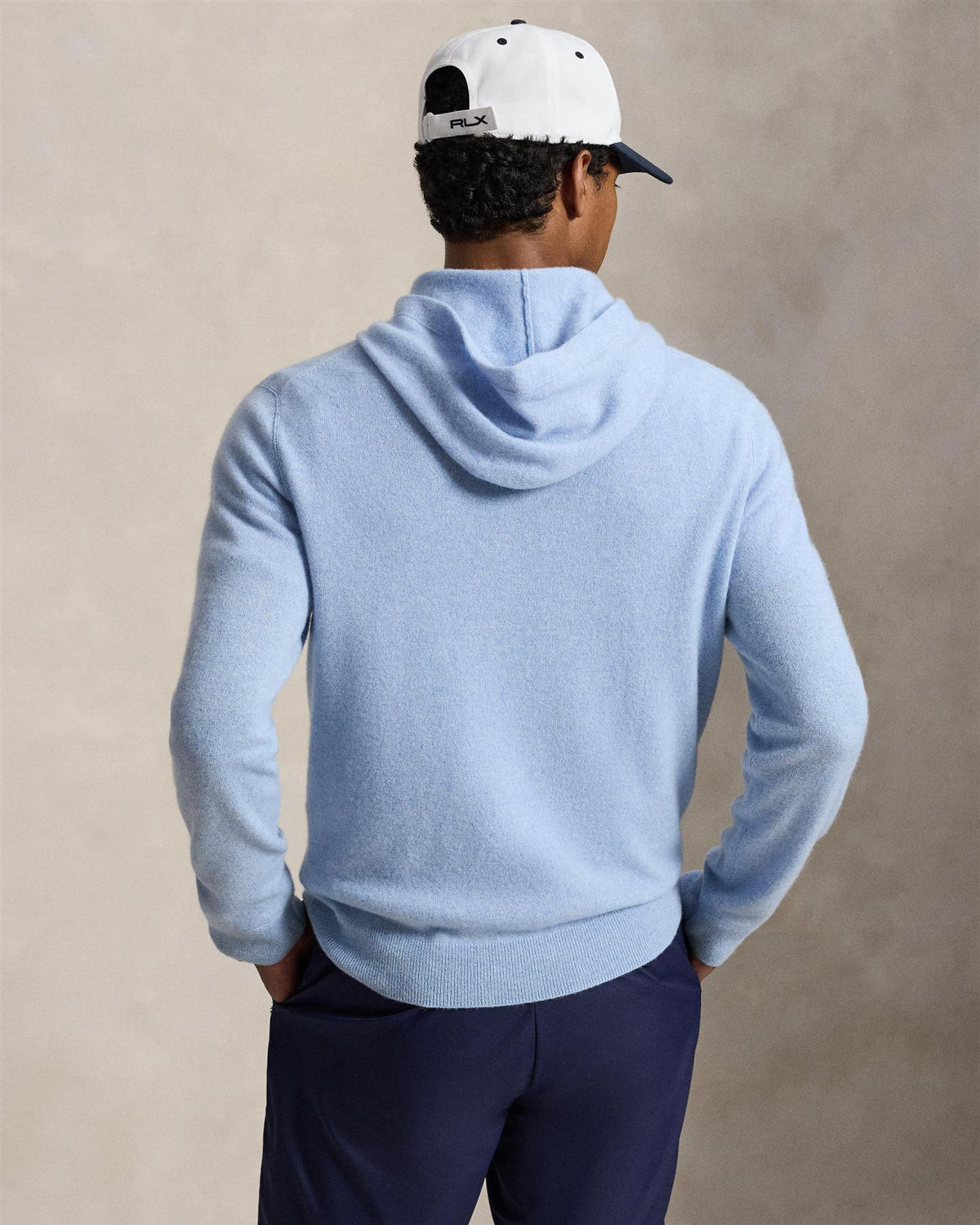 Washable Cashmere Hooded Sweater Office Blue Heather