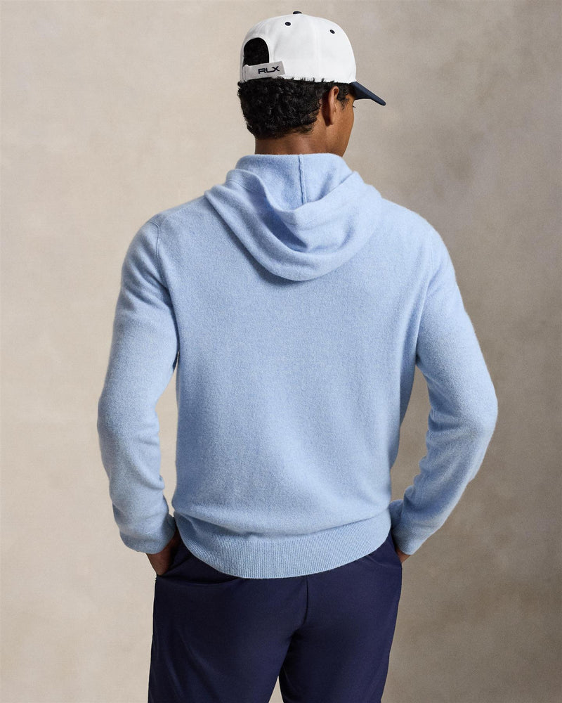 Washable Cashmere Hooded Sweater Office Blue Heather