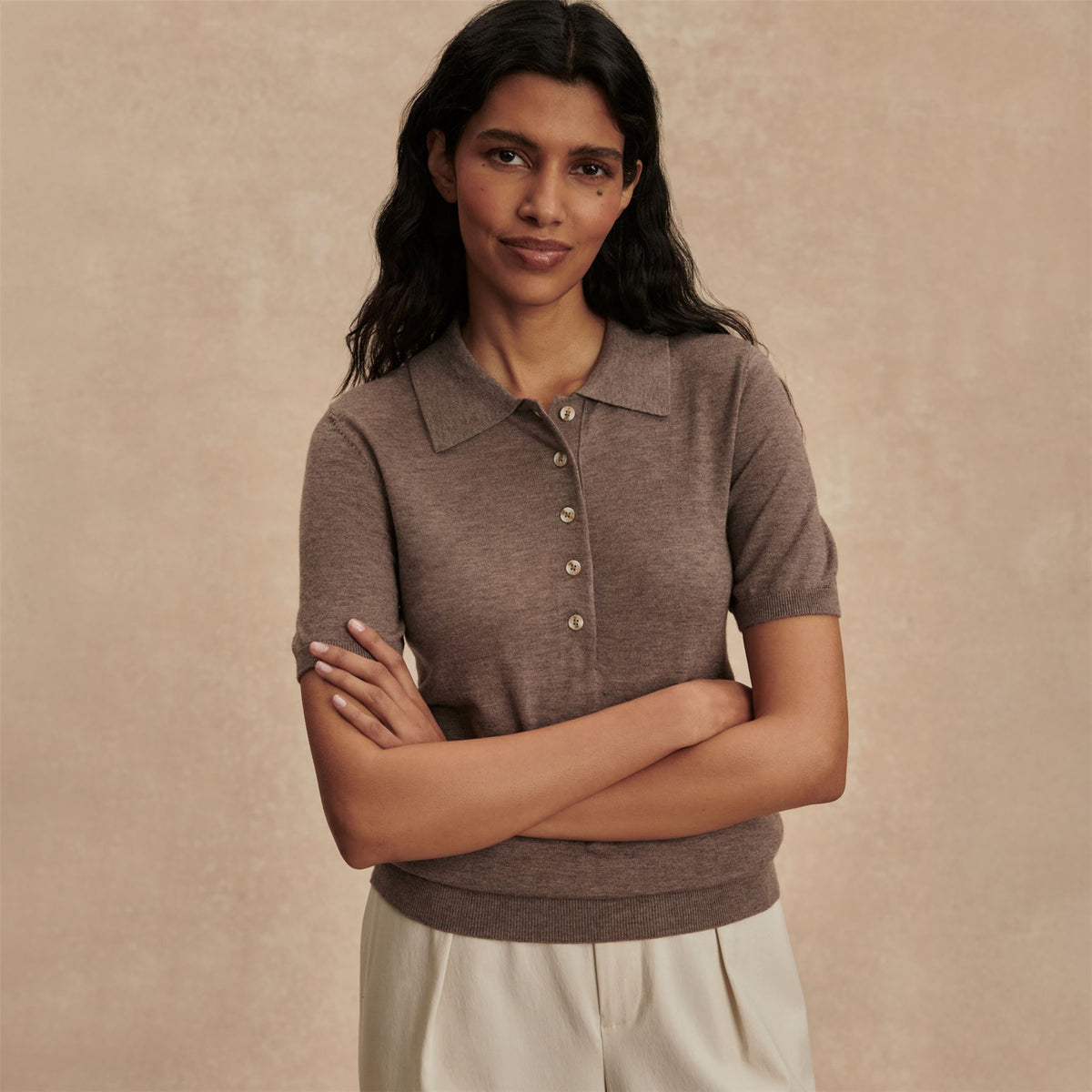 Toni Fine Knit Polo Cinder Marl