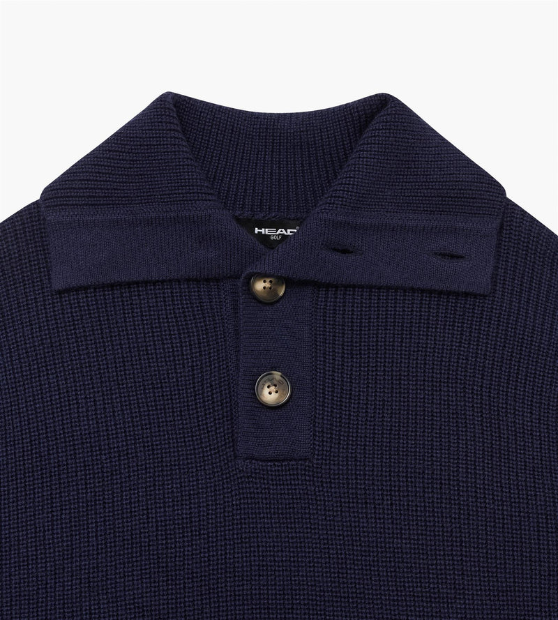 Wool Quarter Button Sweater Deep Navy