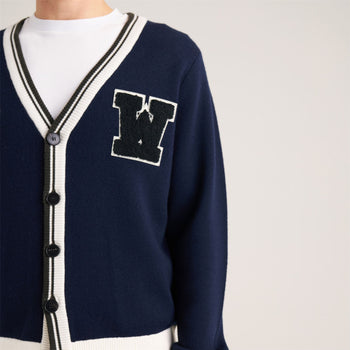Golf Club Merino Wool Cardigan Navy