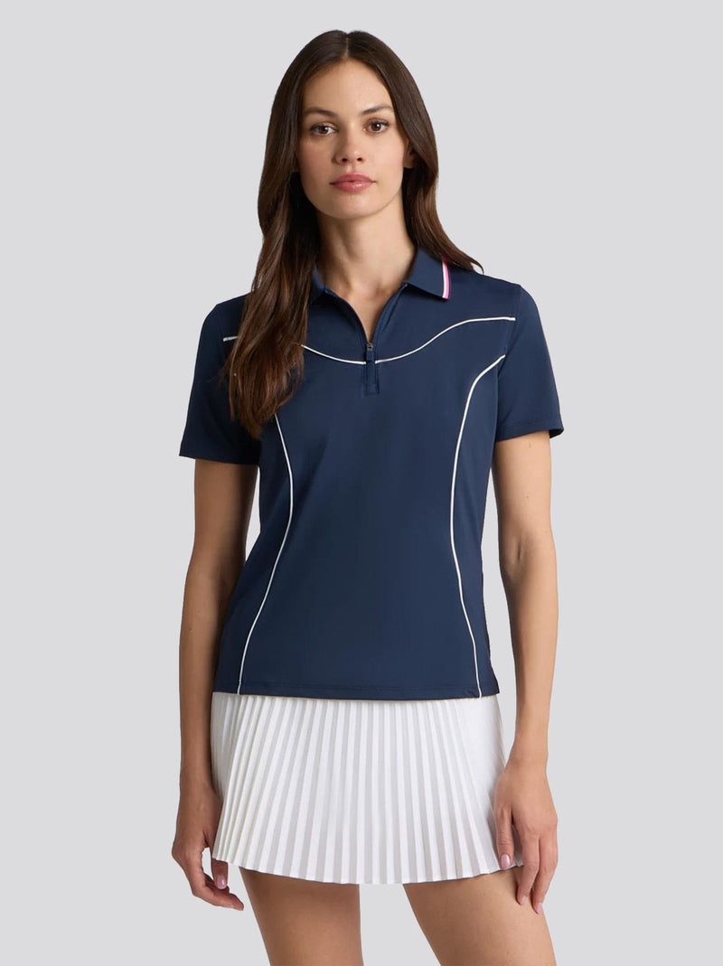 Stretch Nylon Interlock Contour Quarter Zip Polo Twilight