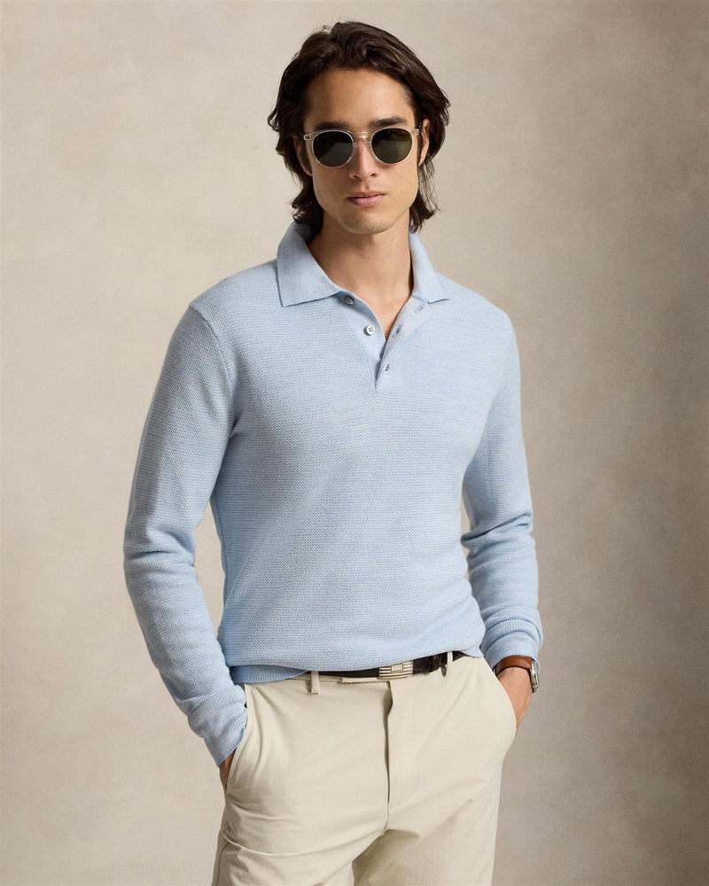 Striped Performance PoloCollar Sweater Blue Combo