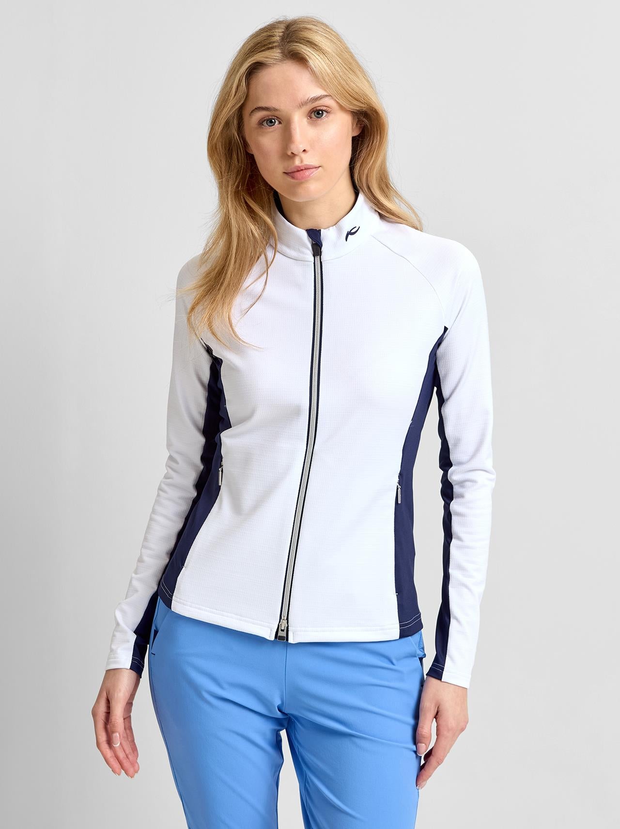 Emelia Half Zip Mid Layer Jacket White/Atlanta Blue