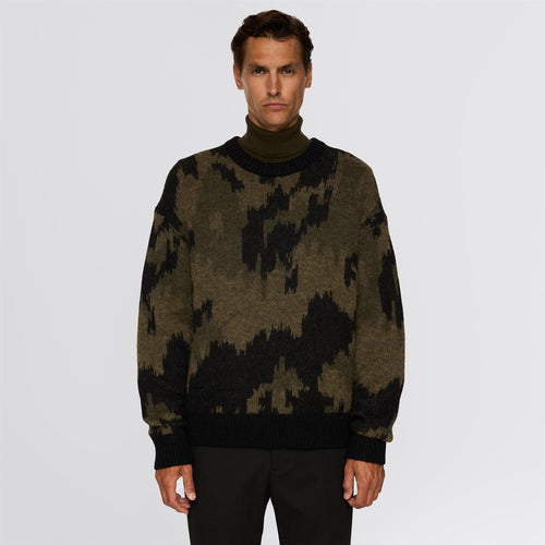 Nate Graphic Jacquard Knit Sweater Forest Green