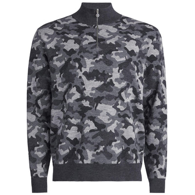 Jacquard-Sweatshirt aus Merinowolle mit V-Ausschnitt und Viertelreißverschluss, Anthrazit-Camouflage – SS24