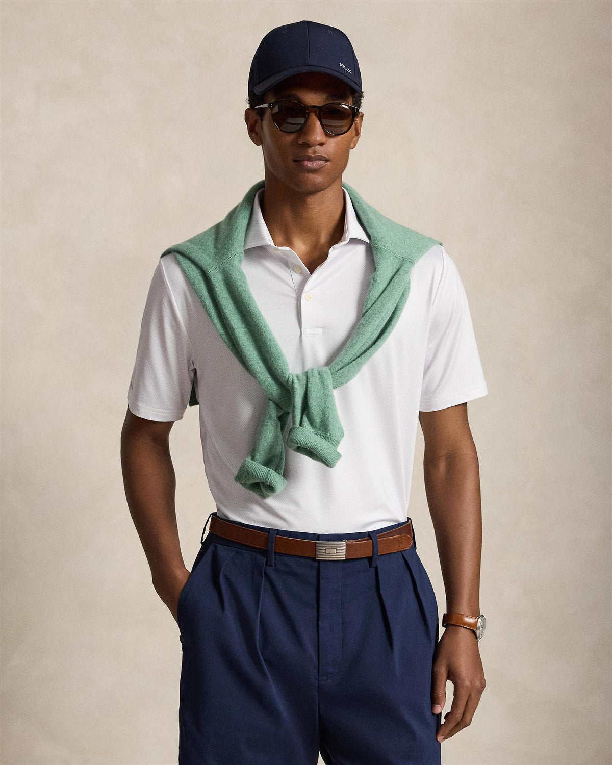 Tailored Fit Performance Polo Shirt Pebble Blue Fifeshire Geo