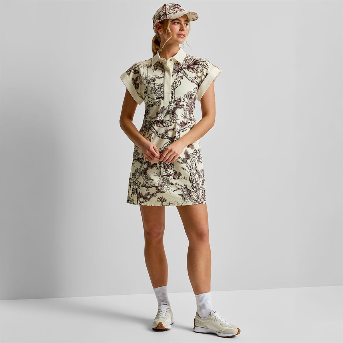 Sleeve Rolled Dress Brown Botanical