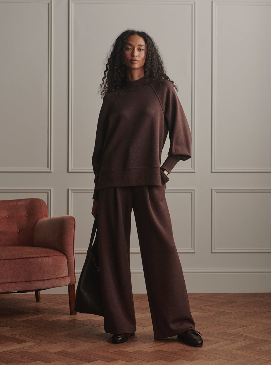 The Extra Wide Leg 29.5 Inch Trousers Coffee Bean Marl