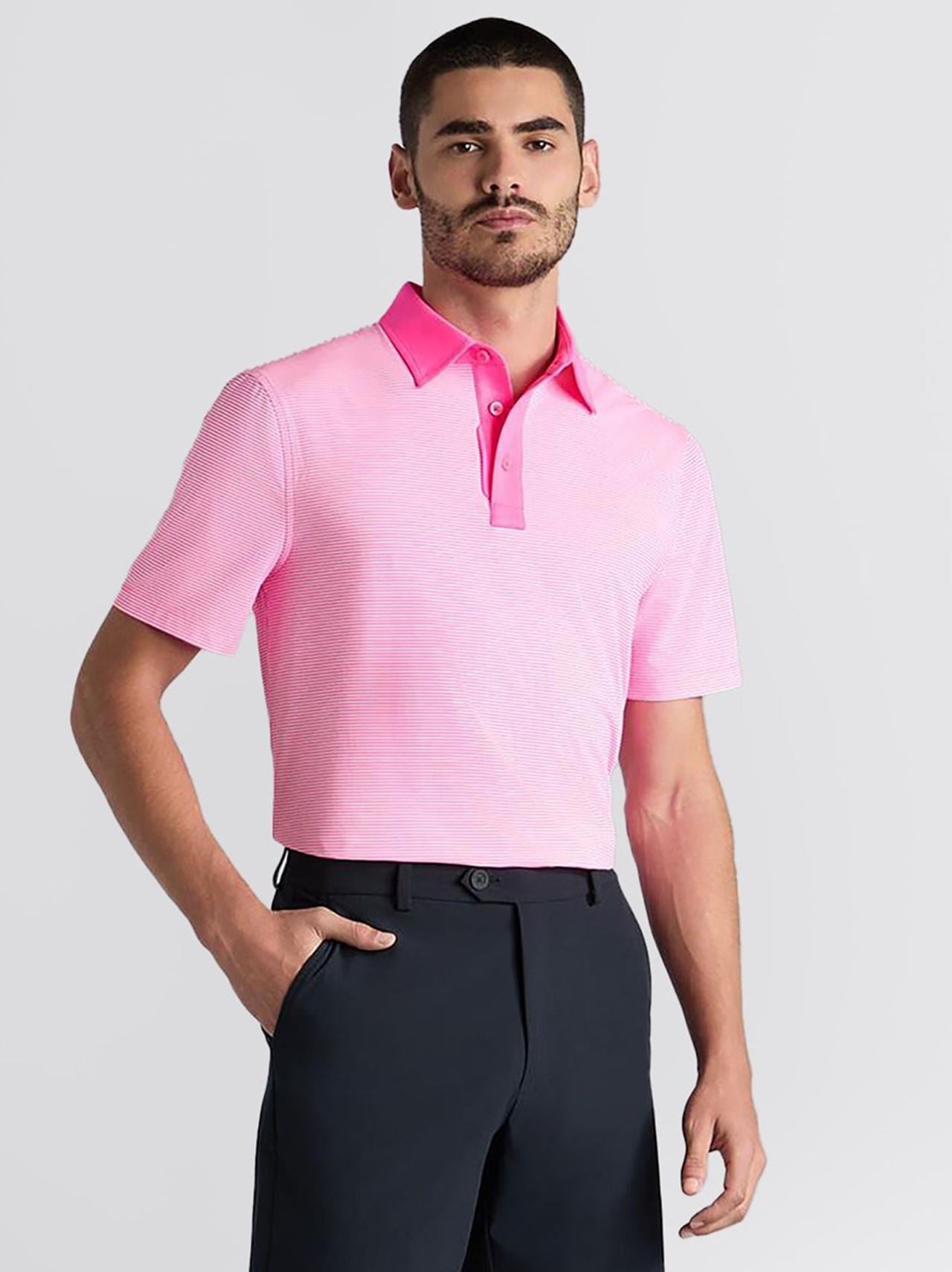Feeder Stripe High Gauge Jersey Polo Knockout Pink