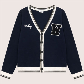 Golf Club Merino Wool Cardigan Navy