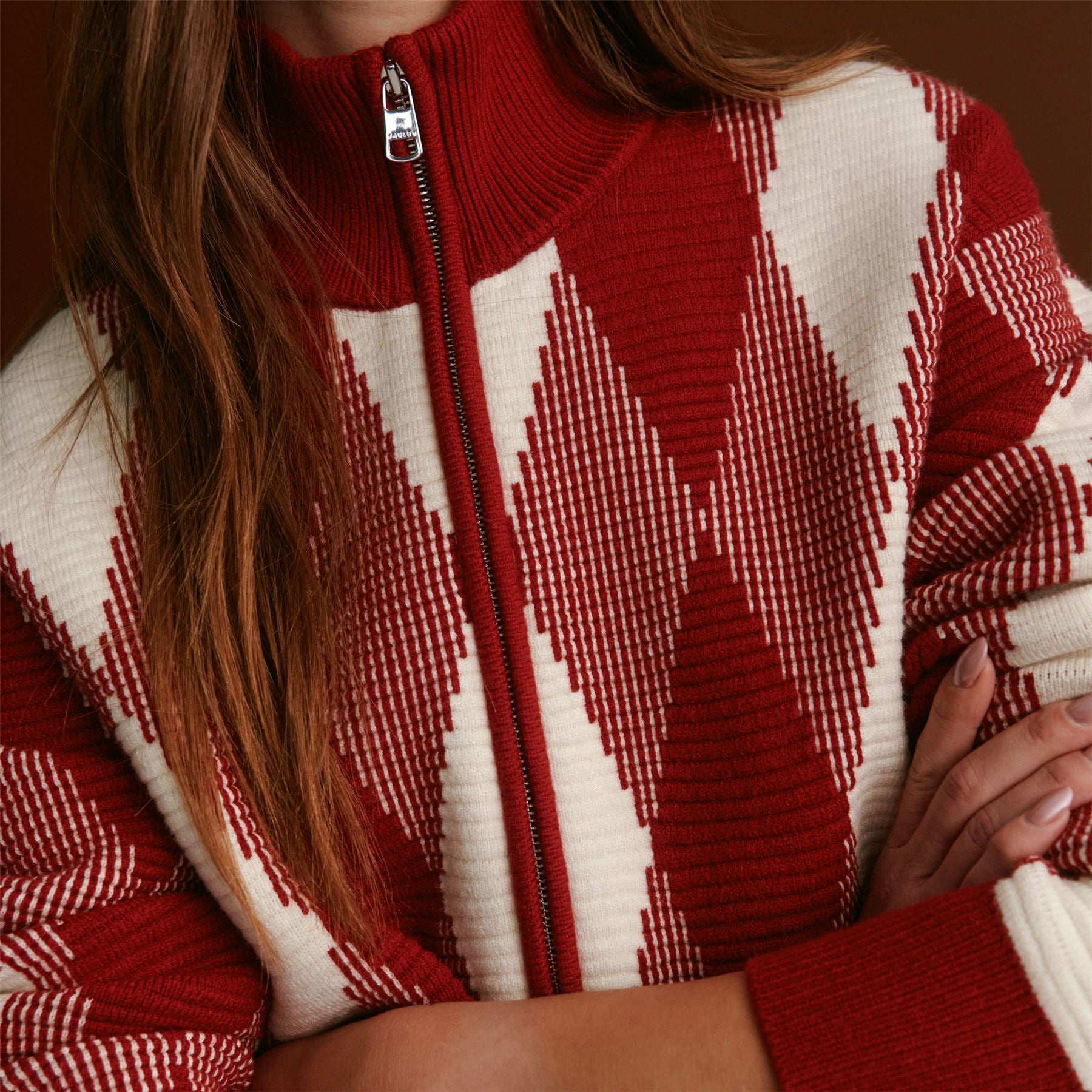 Varley Karina Jacquard Knit Jacket Red Dahlia | TRENDYGOLF UK