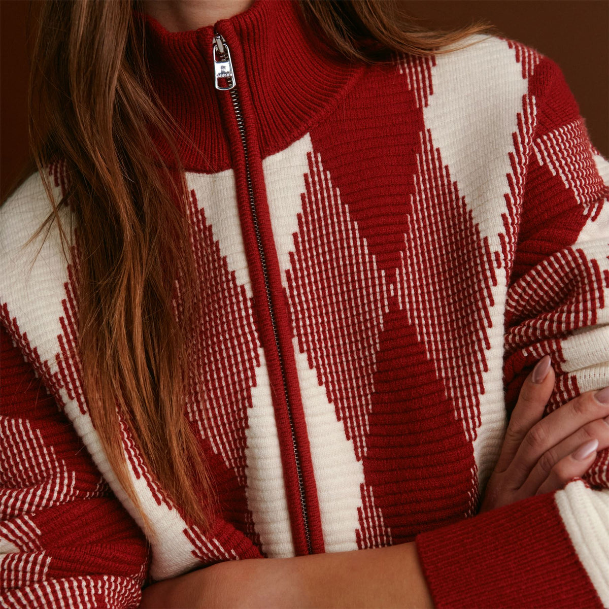 Karina Jacquard Knit Jacket Red Dahlia