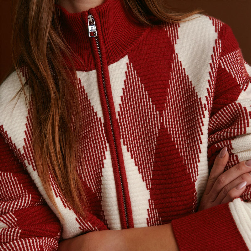 Karina Jacquard Knit Jacket Red Dahlia