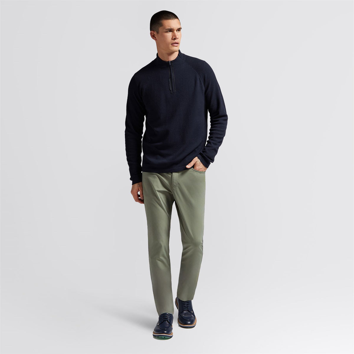 Merino Wool Blend Raglan Quarter Zip Mid Layer Twilight