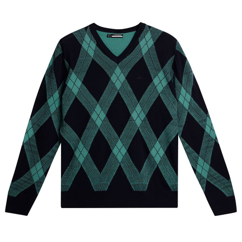 x Glenmuir Billy V Neck Sweater Tartan Teal - PS25