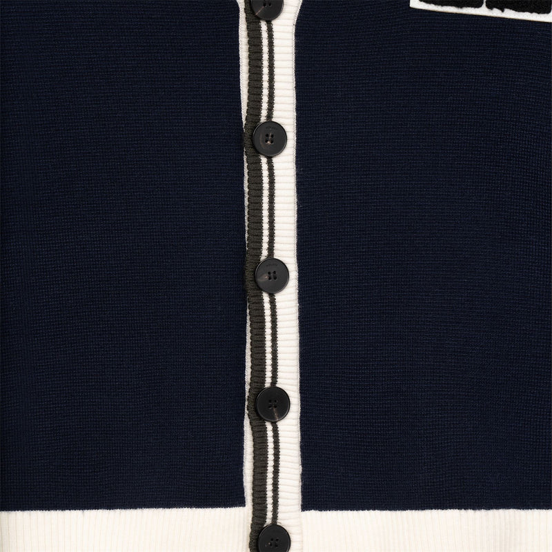 Golf Club Merino Wool Cardigan Navy