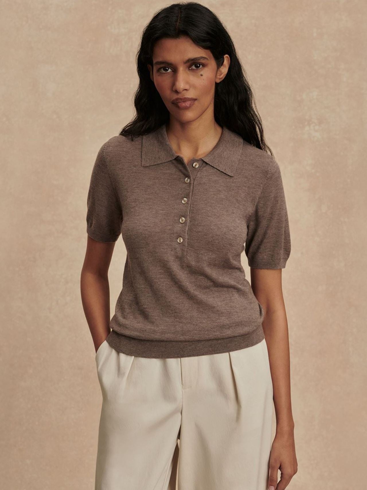 Toni Fine Knit Polo Cinder Marl