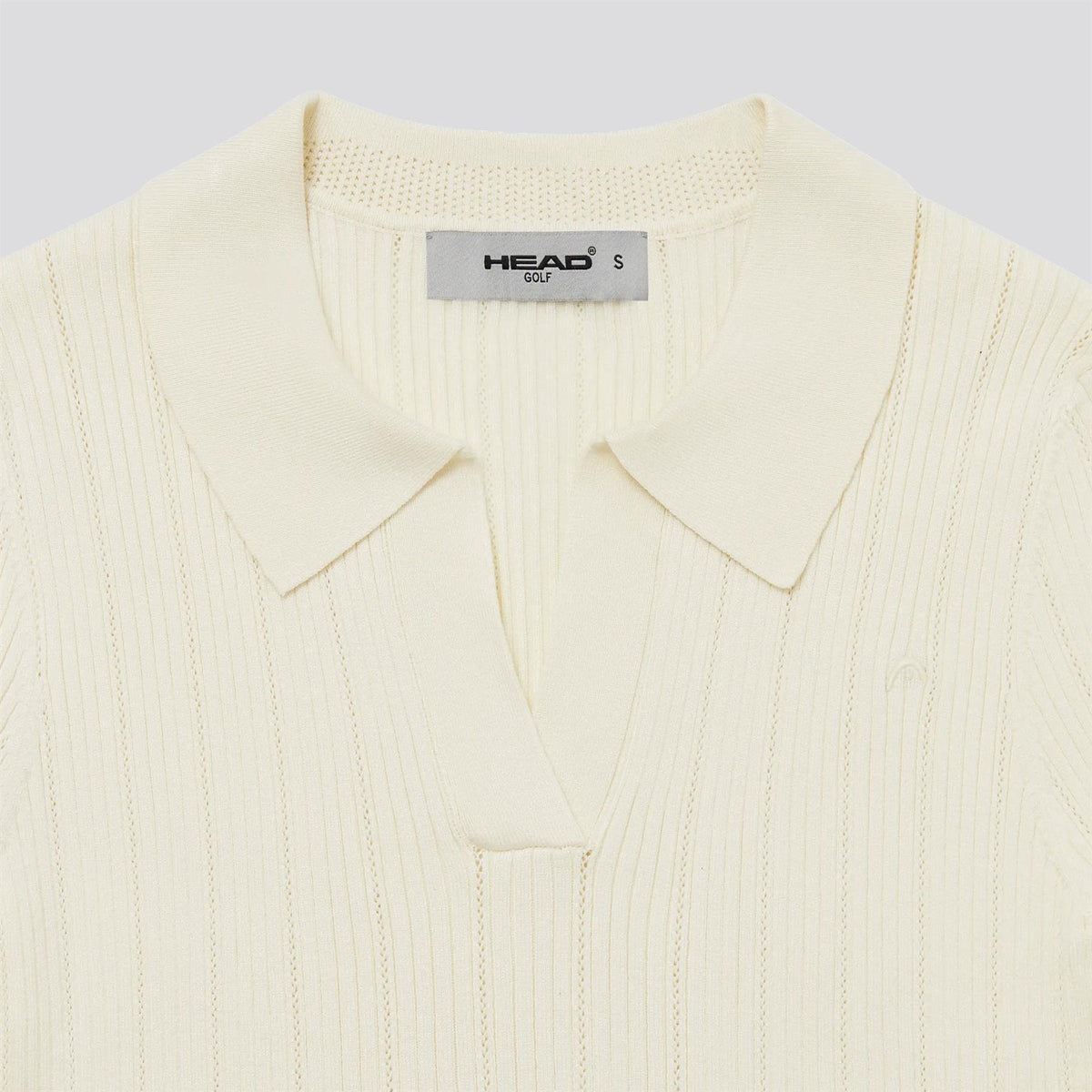 V Neck Pointelle Knit Polo Cream