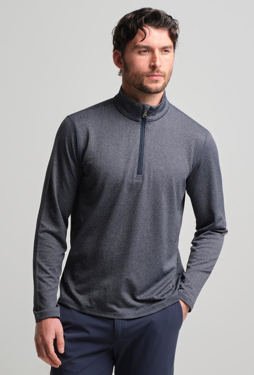 Palmer Performance Quarter Zip Navy Herringbone