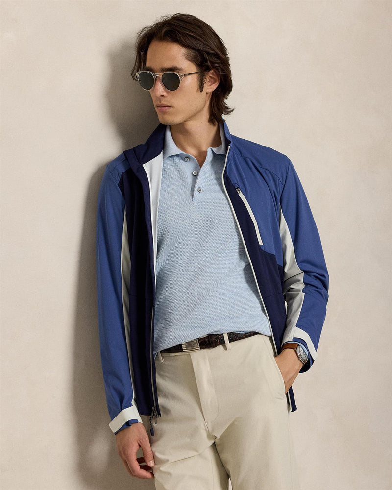 Striped Performance PoloCollar Sweater Blue Combo