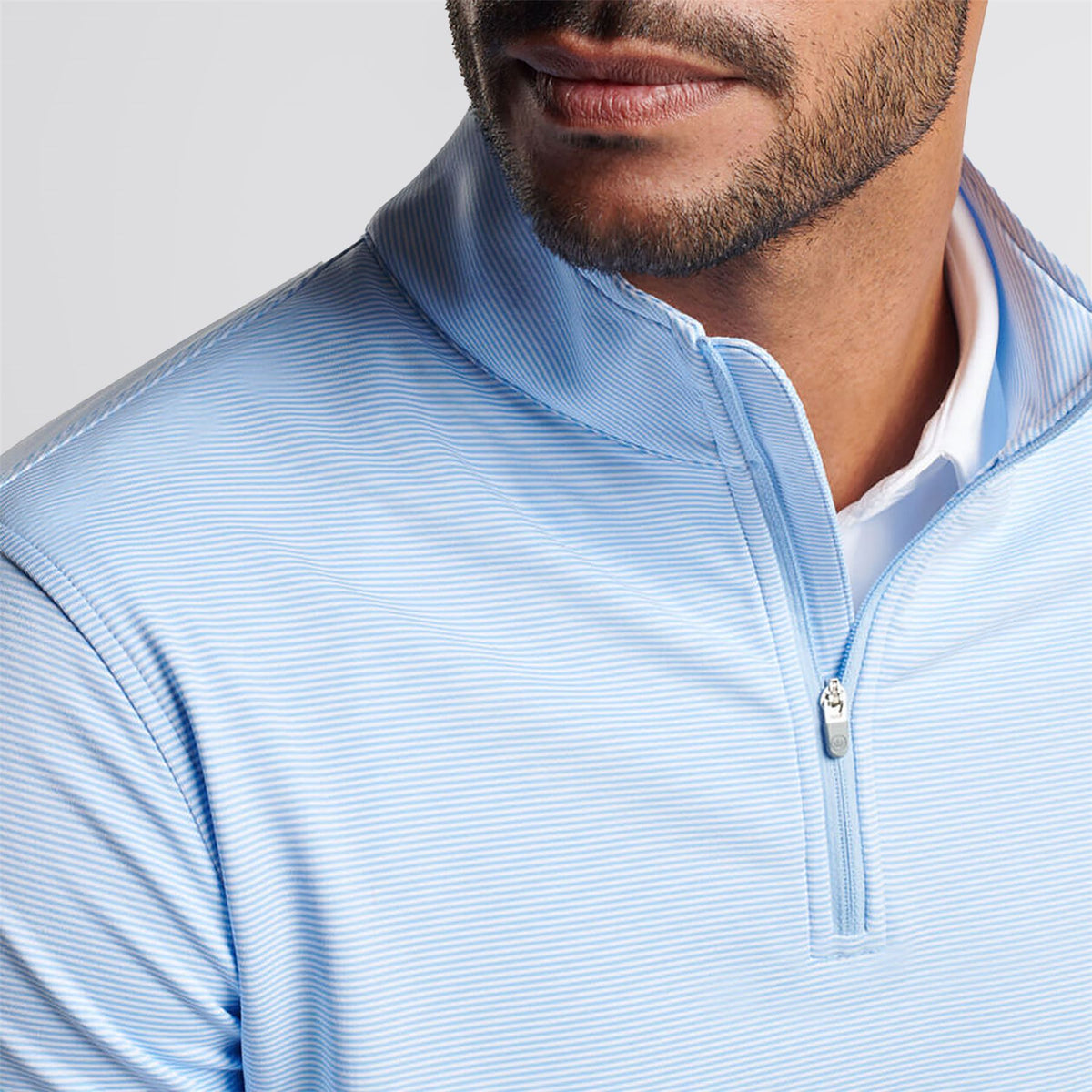 Perth Mini Stripe Quarter Zip Mid Layer Cottage Blue/White
