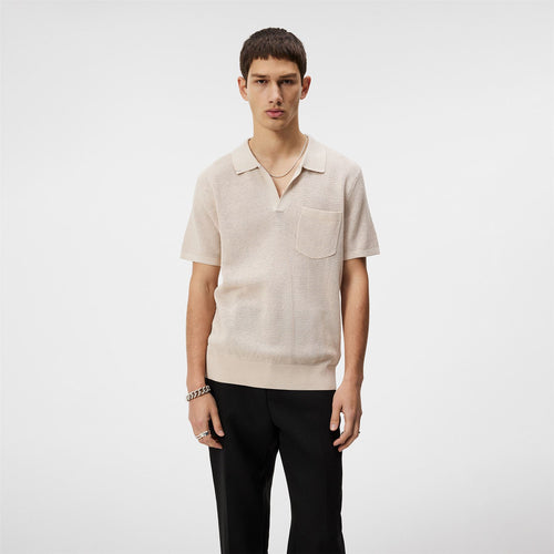 Ben Slim Fit Open Collar Silk Polo Moonbeam Grey