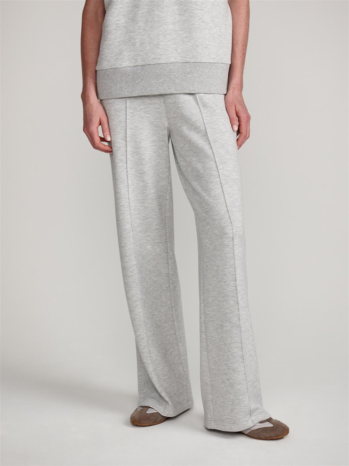 The Wide Leg 28 Inch Trousers Light Grey Marl