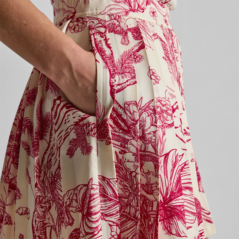 Knife Pleat Skirt Red Botanical