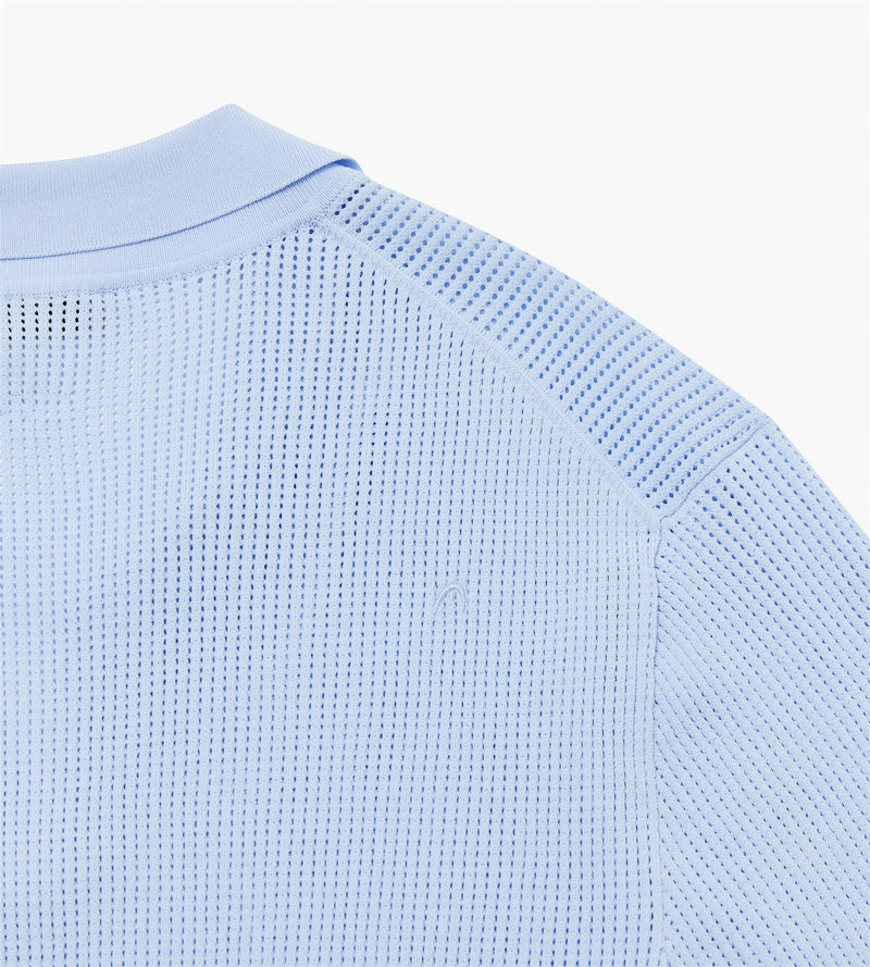 Pointelle Knit V-Neck Polo Dusty Blue