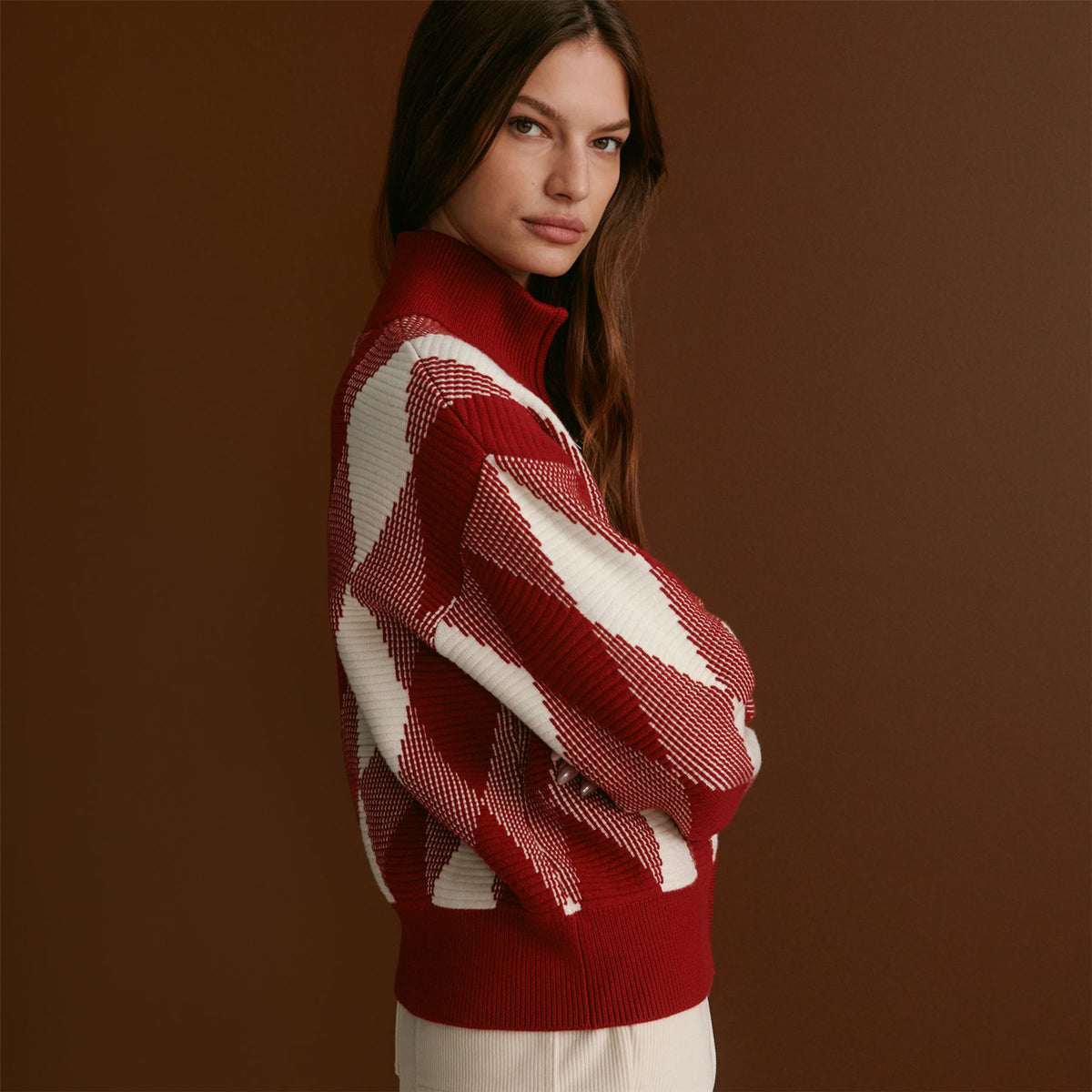 Karina Jacquard Knit Jacket Red Dahlia
