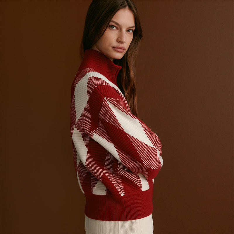 Karina Jacquard Knit Jacket Red Dahlia