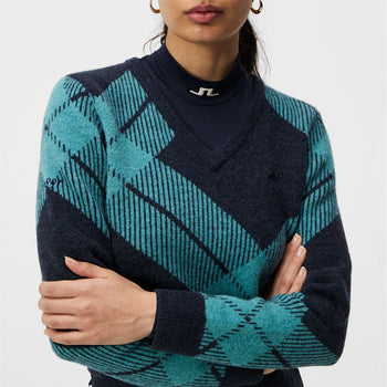 x Glenmuir Brea Knitted V-Neck Sweater Tartan Teal