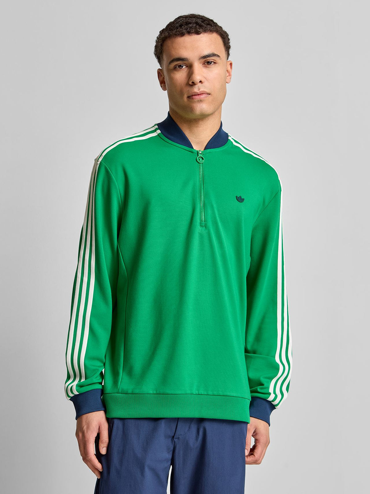 Originals 3-Stripe Quarter Zip Green/Night Indigo