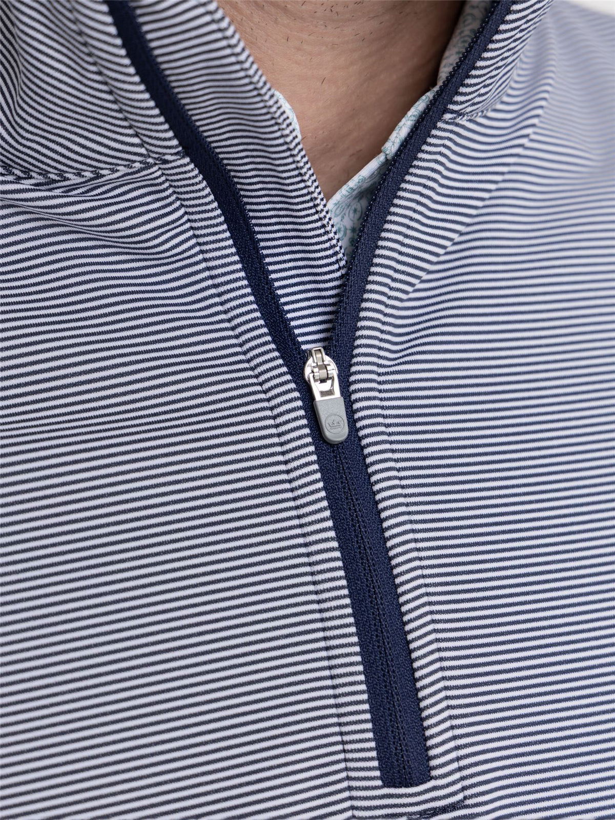 Perth Mini Stripe Quarter Zip Mid Layer Navy/White