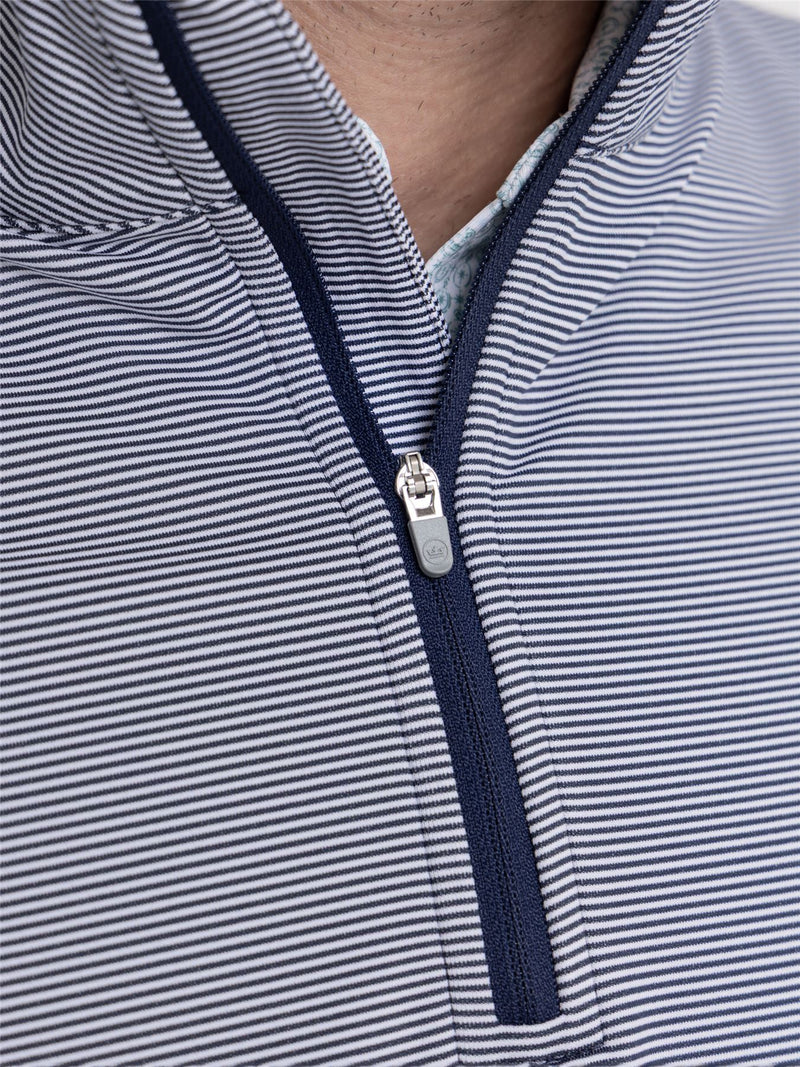 Perth Mini Stripe Quarter Zip Mid Layer Navy/White