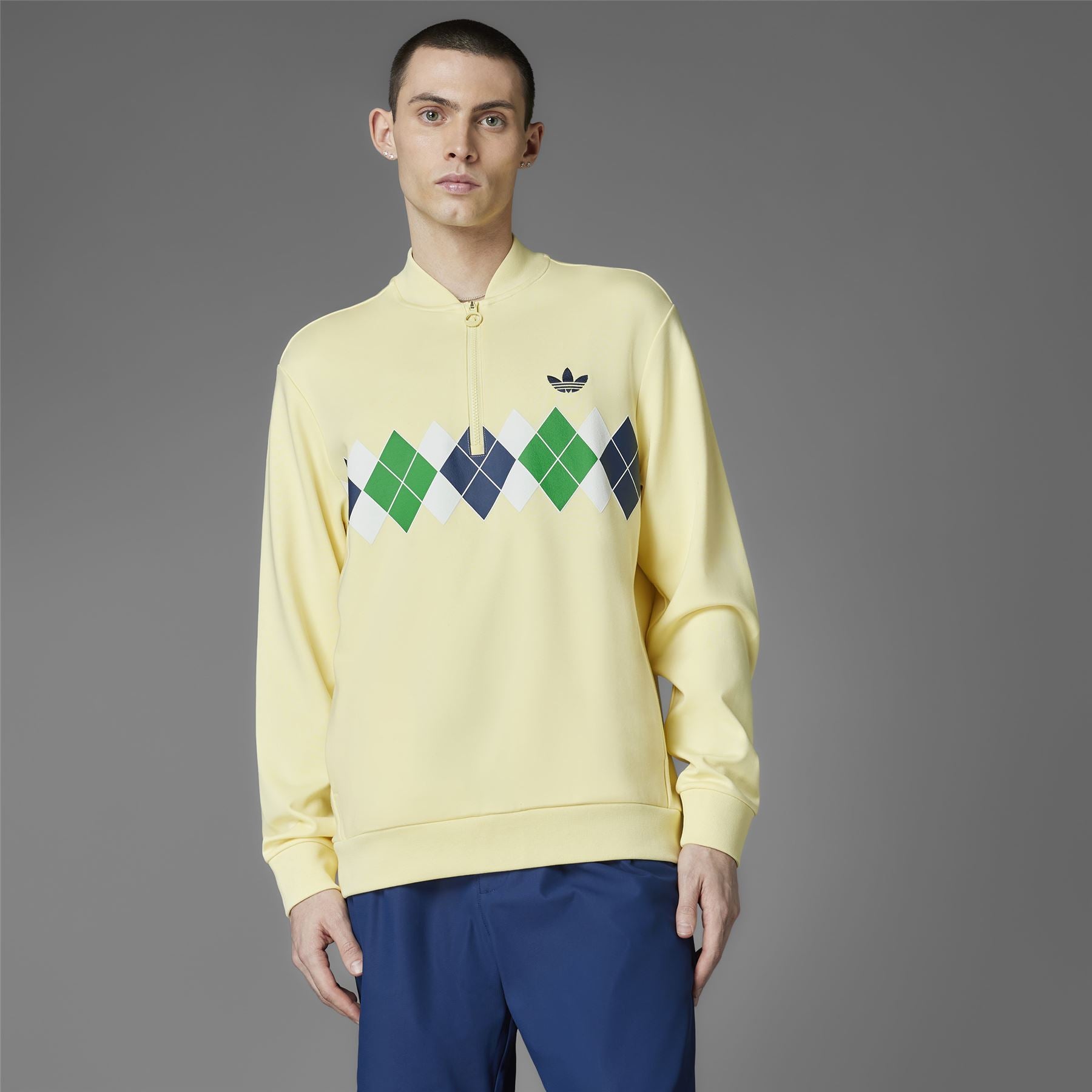 adidas Golf Originals Argyle Printed Quarter Zip Yellow