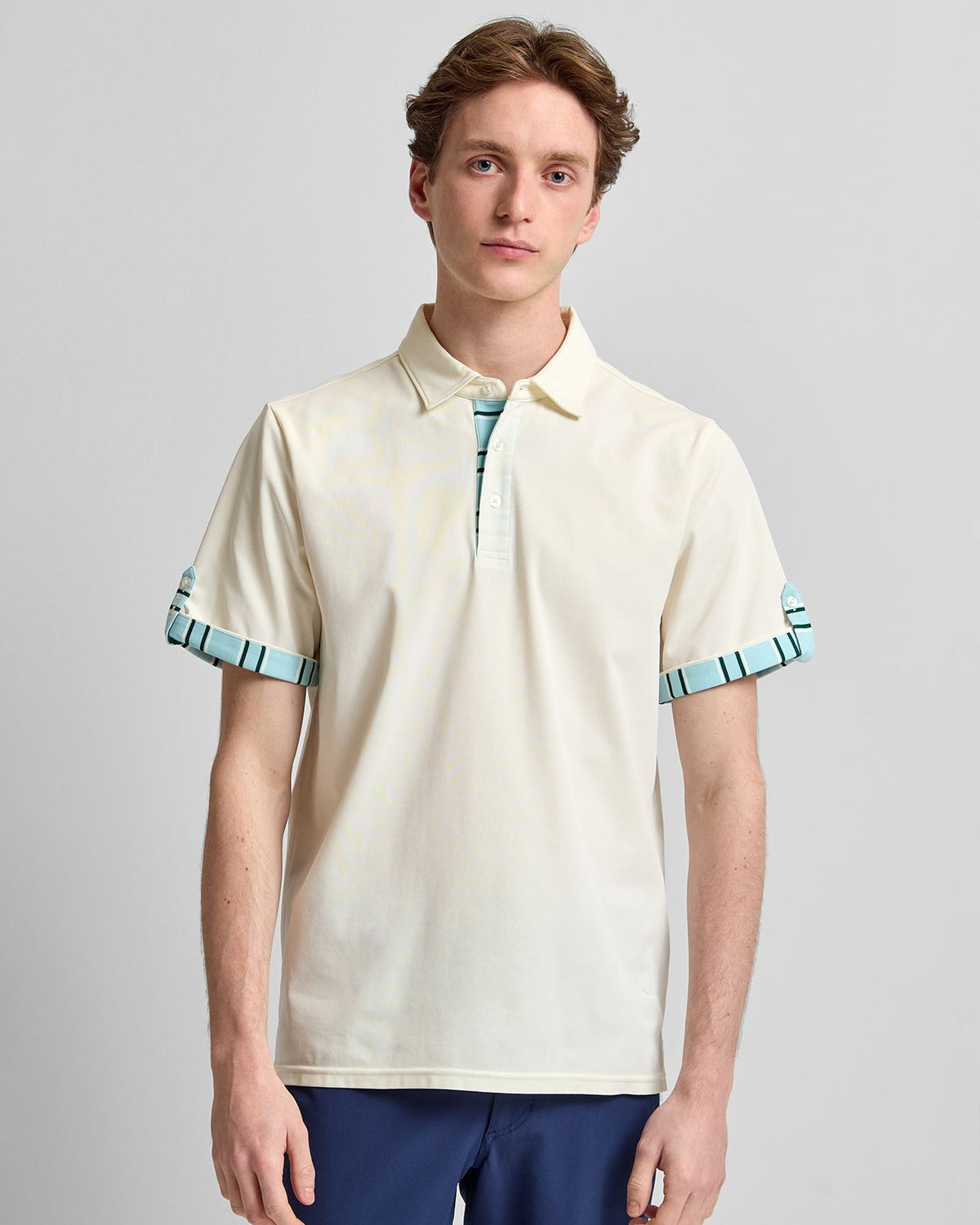 Roll Sleeve Polo Blue Vintage Stripe