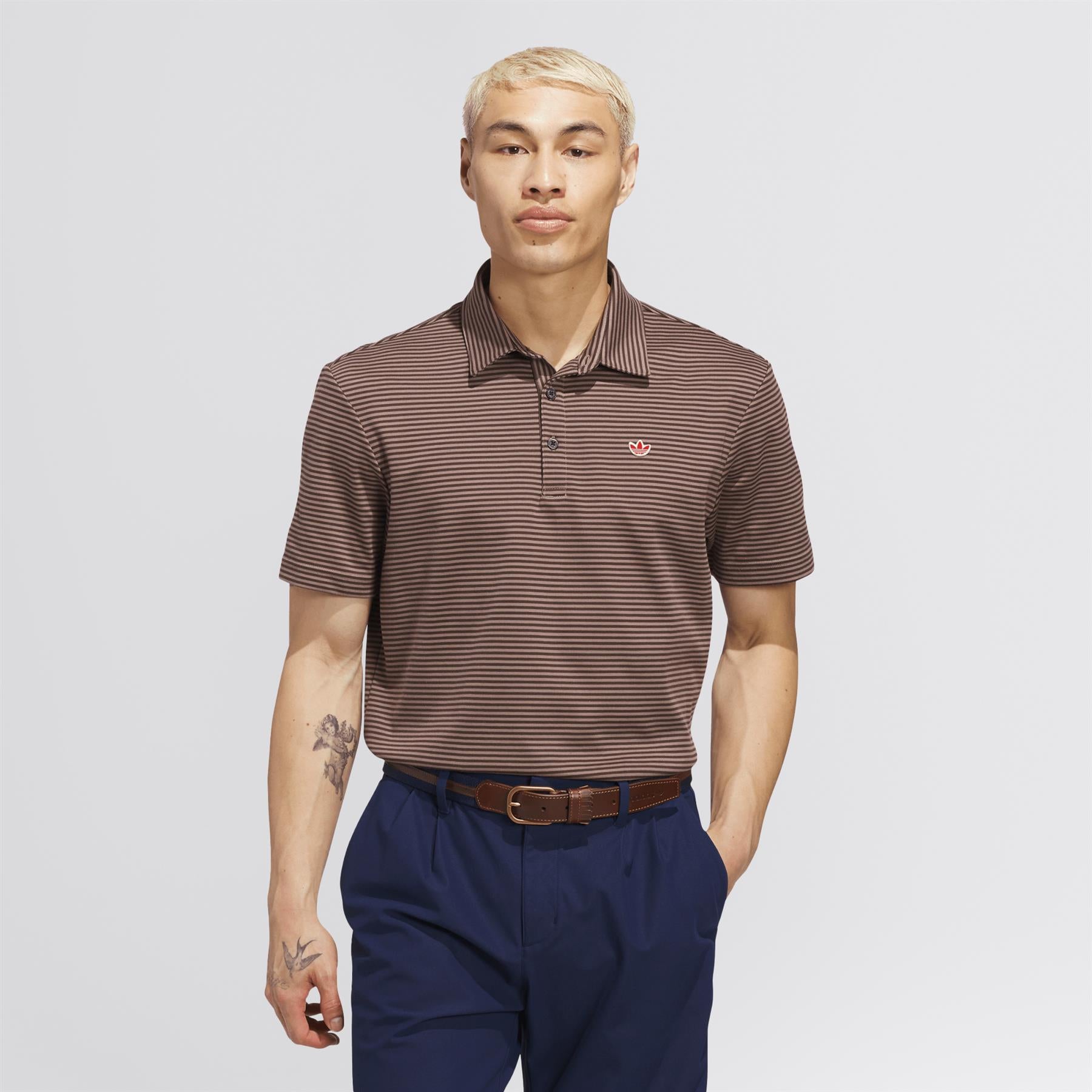 Stripe Pique Polo Trace Brown/Dark Brown